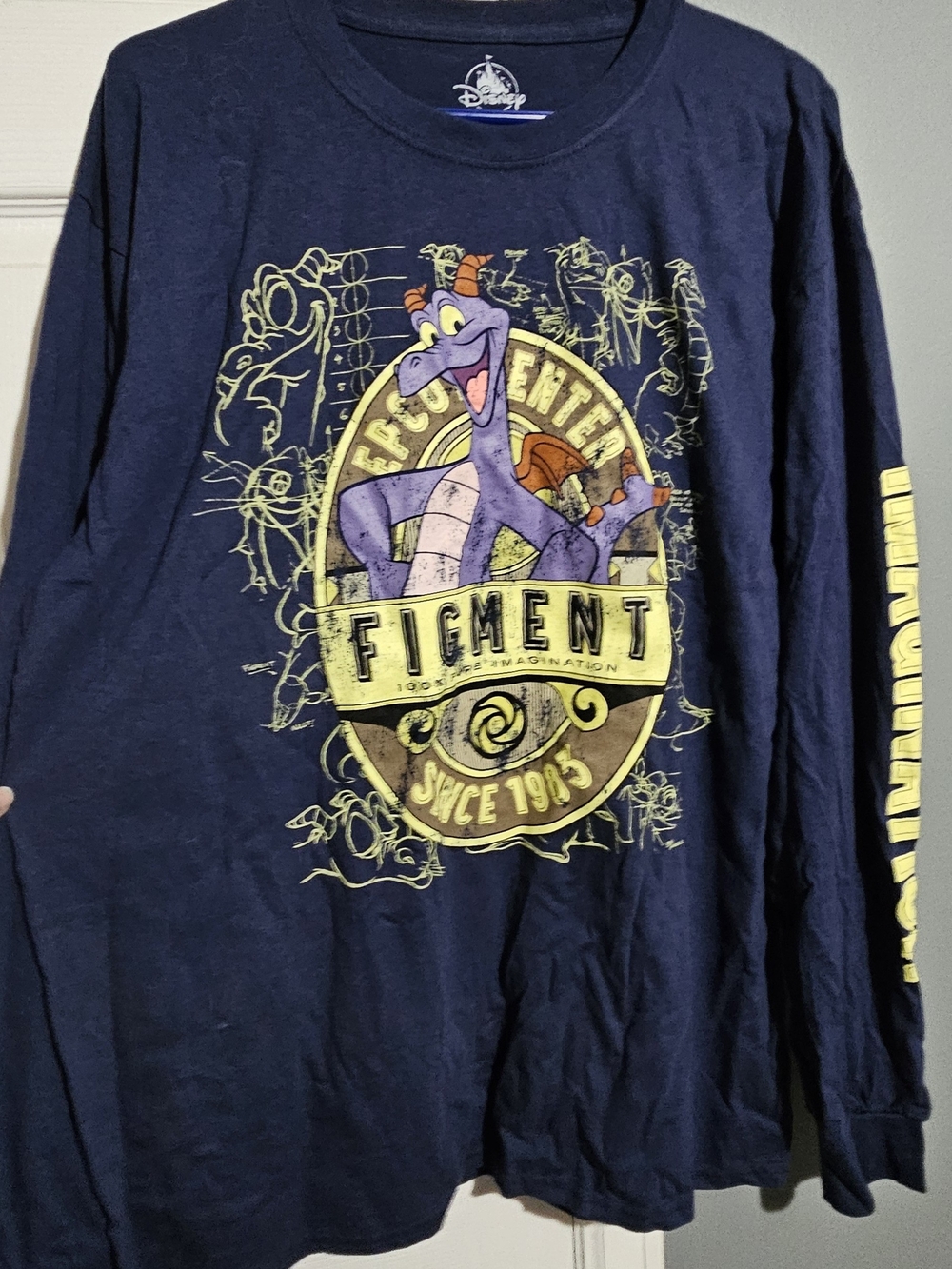 Disney Navy Figment Long Sleeve Graphic Tee with Yellow Accents